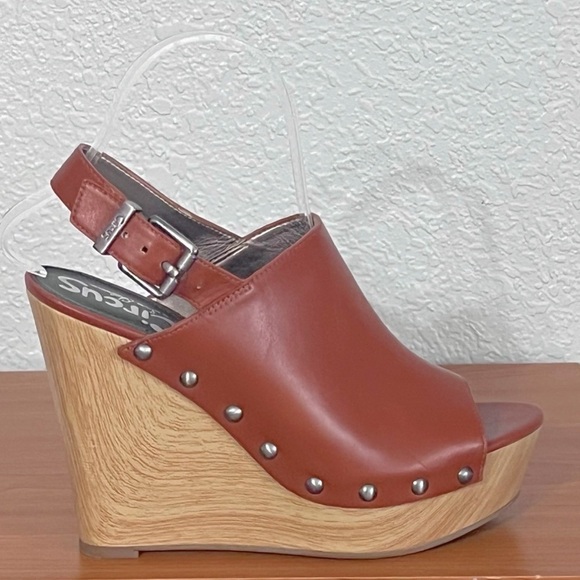 Circus Sam Edelman Wedge Peep toe Sandal Brown SZ 7.5 - Picture 8 of 13